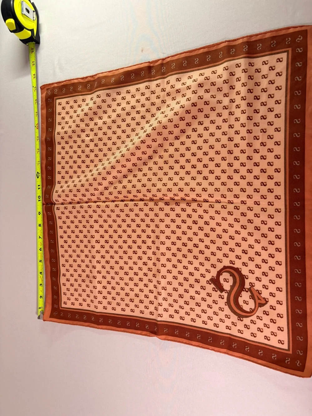 Monogram 'S' Pattern Square Scarf in Rust and Cream